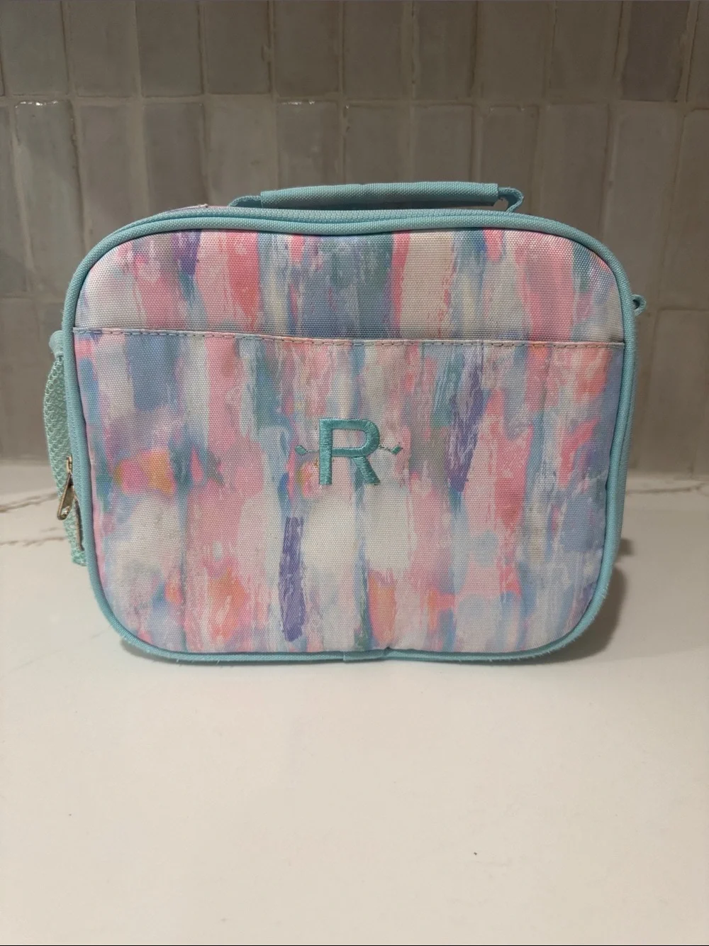 Pottery Barn Kids-Pastel Brushstroke Monogram 'R' Lunch Bag